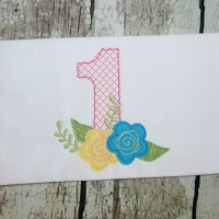 Birthday Number One with Flowers Machine Applique Design